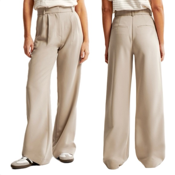 Abercrombie & Fitch Pants - Abercrombie & Fitch A&F Sloane Tailored Wide Leg Pant Size Lg 14 34x30 Tan NWT